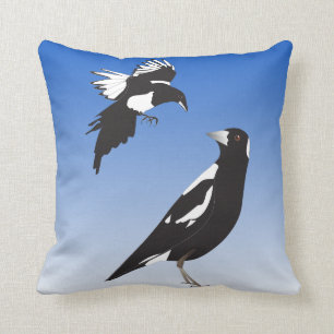 Magpie birds black white meeting throw pillow