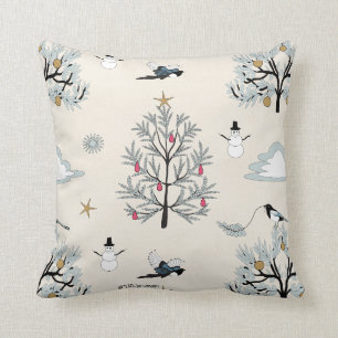Magpie Christmas in high desert sagebrush Throw Pillow