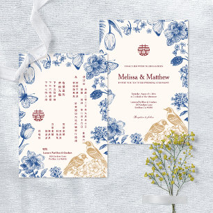 Magpie Floral Bilingual Chinese Wedding Announcement