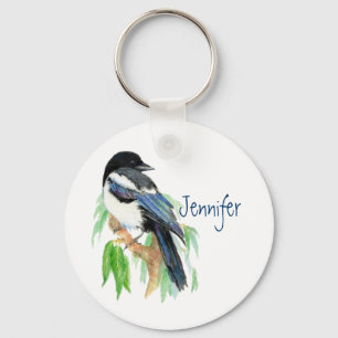 Magpie in Willow Tree, Bird, Garden to Customize K Keychain