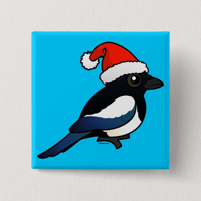 Magpie Santa 2 Inch Square Button (Front)