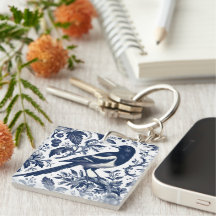 Magpie Toile Vintage Charm Custom Keychain