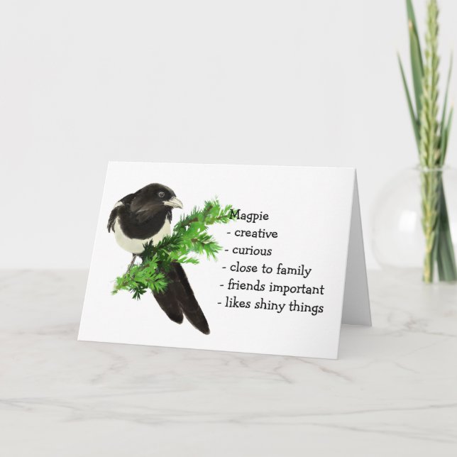 Magpie Totem, Animal Guide Funny Birthday Card (Front)