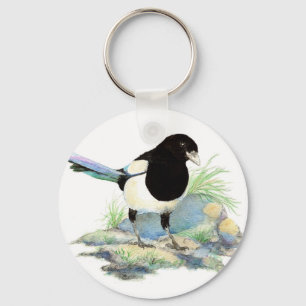 Magpie  - Watercolor Bird Keychain