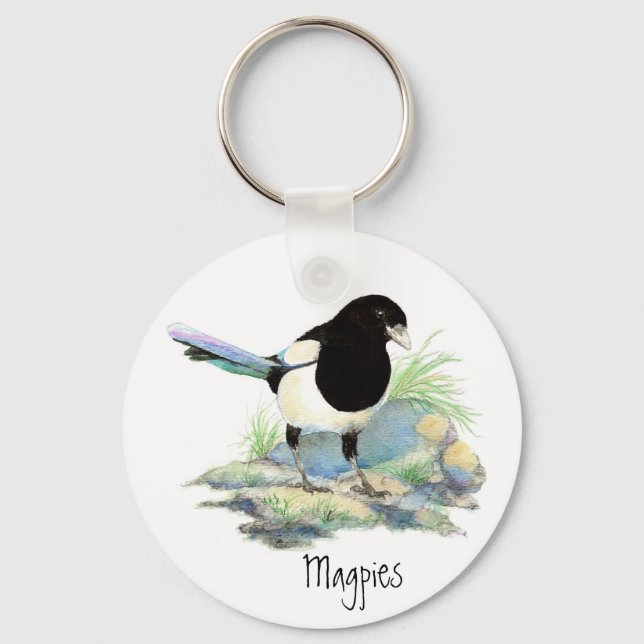 Magpie  - Watercolor Bird Keychain (Front)
