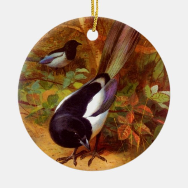 Magpie wild bird ceramic ornament (Front)