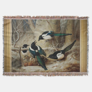 Magpies Round A Dead Female Capercaillie Throw Blanket