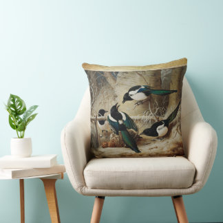 Magpies Round A Dead Female Capercaillie Throw Pillow