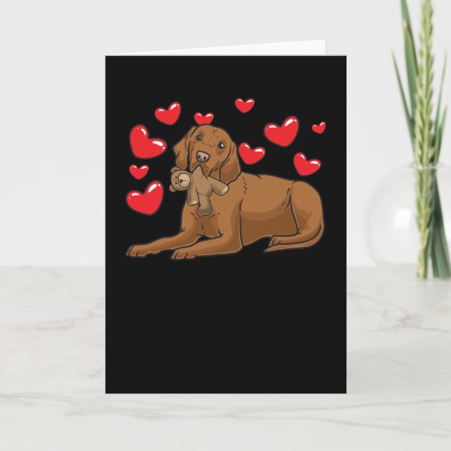 Magyar Vizsla Dog with stuffed animal and hearts Card (Front)