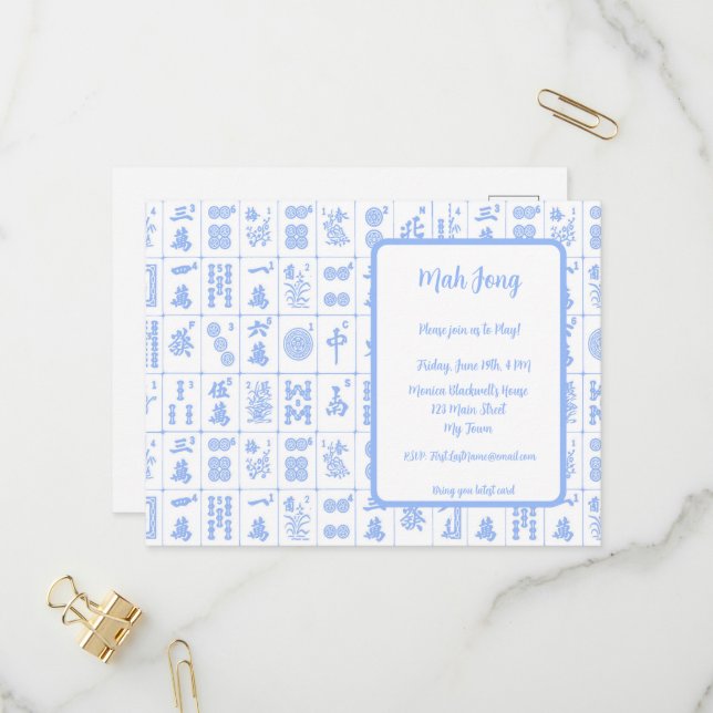 Mah Jong Game Invitation Postcard (Front/Back In Situ)