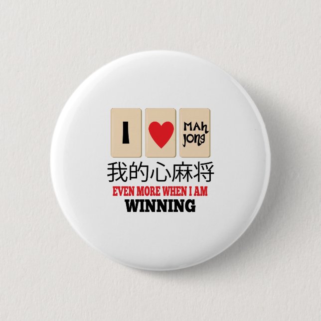 Mah Jong & WInning 2 Inch Round Button (Front)