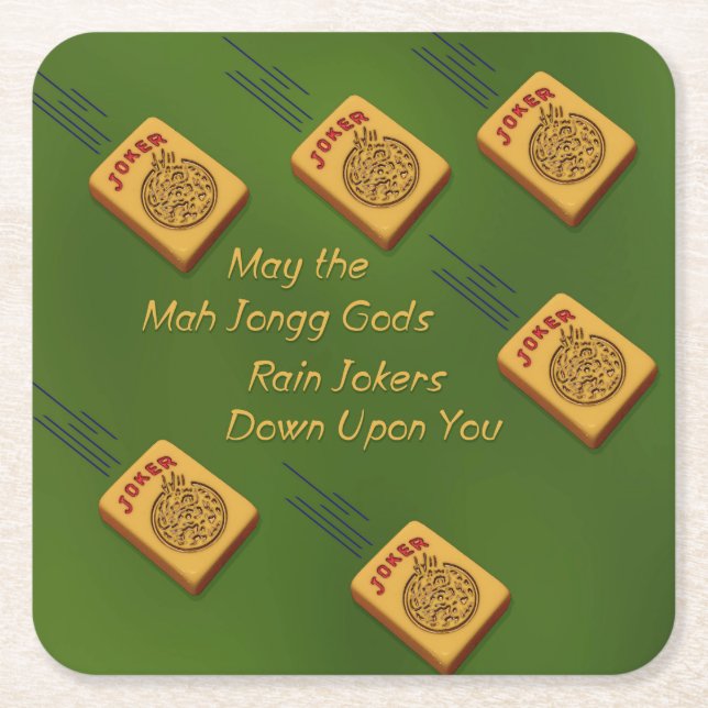 Mah Jong Wishes Square Paper Coaster (Front)