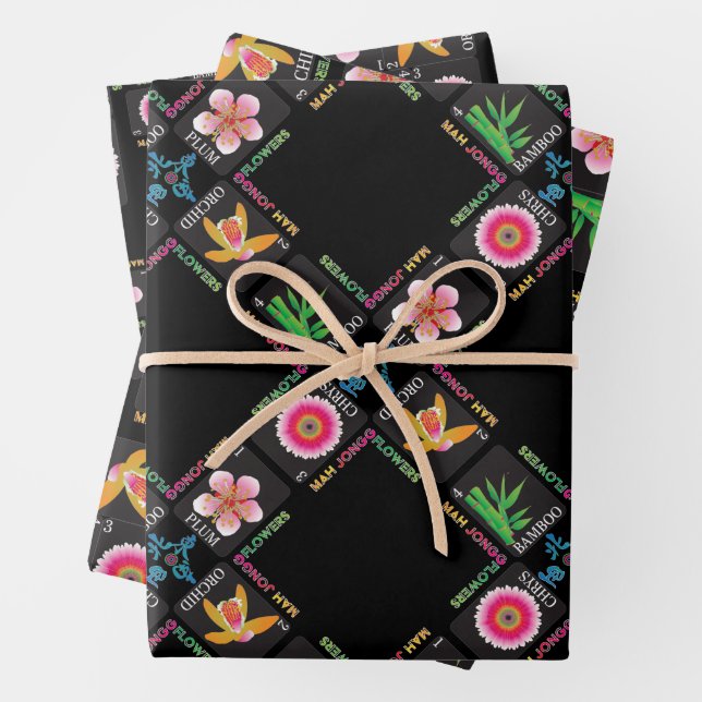 Mah Jongg 4 Fleurs papier d'enveloppement (En situation)