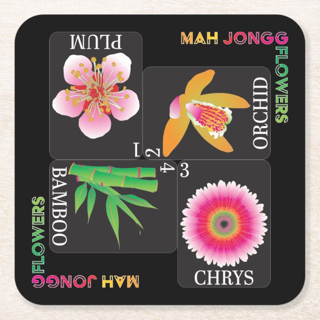 Mah Jongg 4 Flowers Coasters (Front)