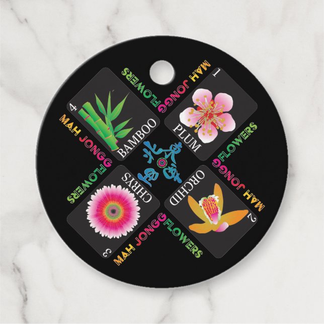 Mah Jongg 4 Flowers Tags (Front)