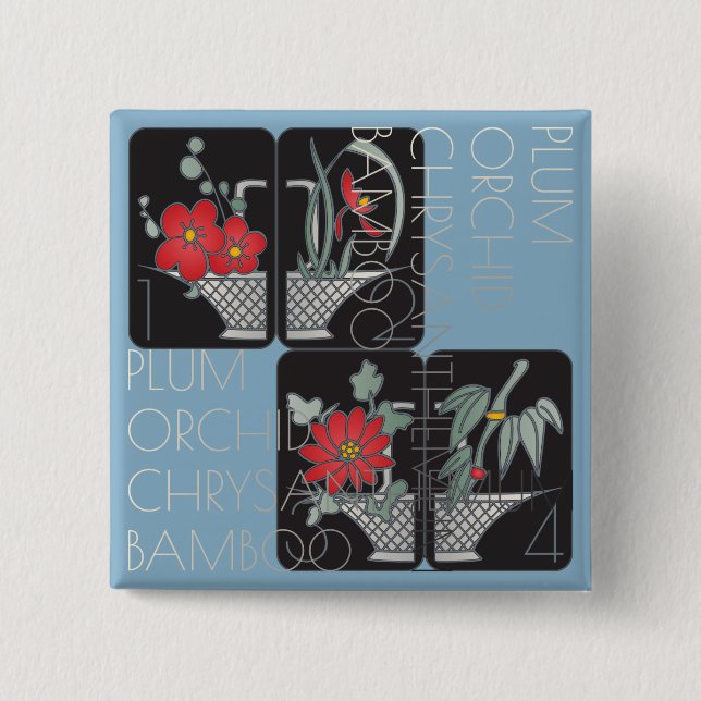 Mah Jongg Basket Brooch 2 Inch Square Button (Front)