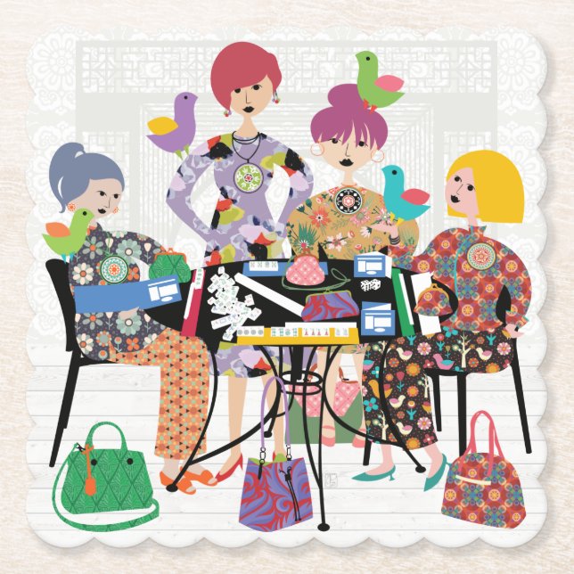 Mah Jongg Birds Paper Coasters (Front)