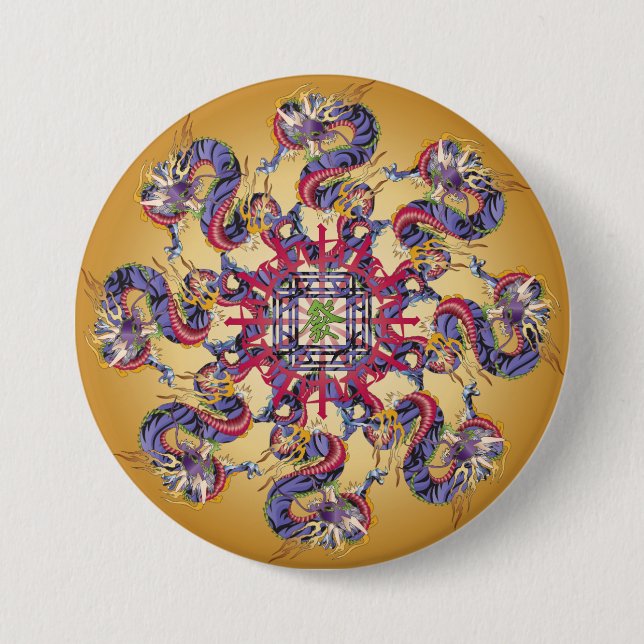 Mah Jongg Dragon Year Button (Front)