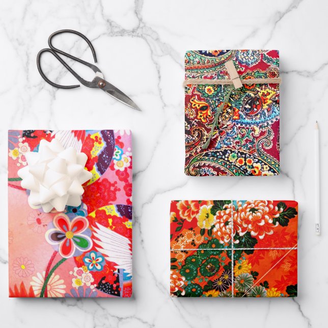 Mah Jongg Egrets and Paisley Wrapping Paper Sheet (Front)