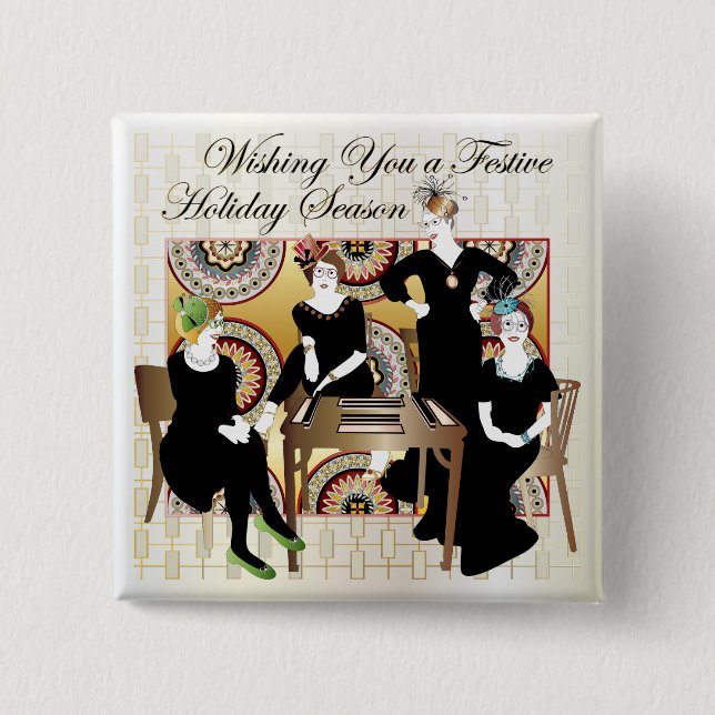 Mah Jongg Festive 2 Inch Square Button (Front)