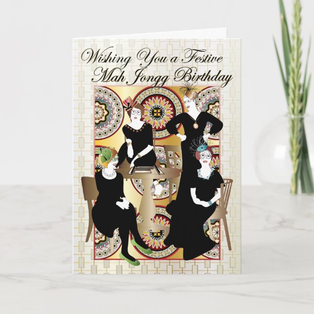 Mah Jongg Festive Birthday Card (Front)