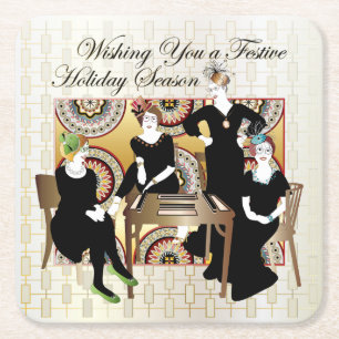 Mah Jongg Festive Square Paper Coaster