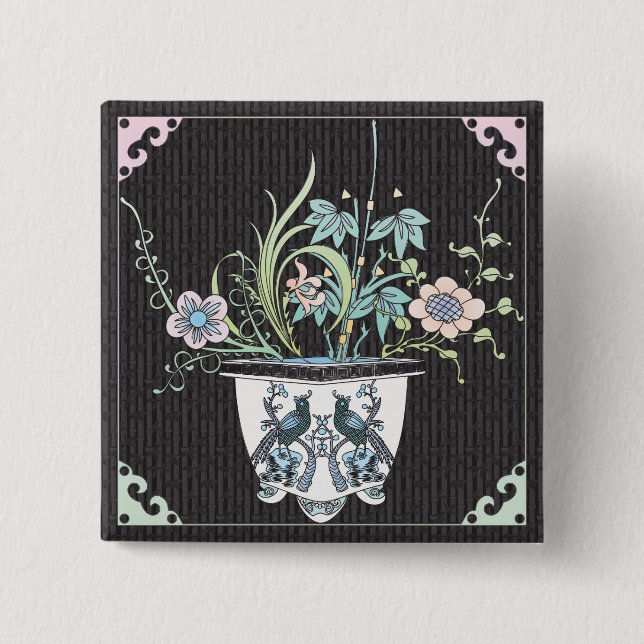 Mah Jongg Flowers/Birds Button (Front)
