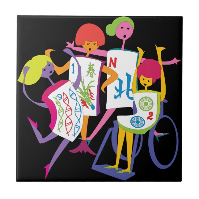 Mah Jongg Happy Dance Black Tile (Front)