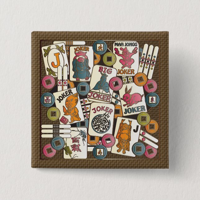 Mah Jongg Jokers 2 Inch Square Button (Front)
