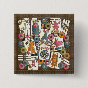 Mah Jongg Jokers 2 Inch Square Button