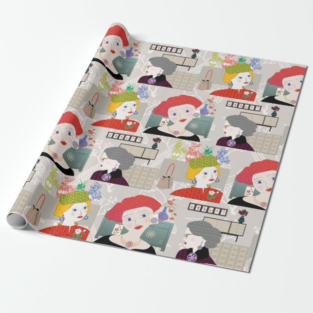 Mah Jongg Lady 03 Wrapping Paper (Unrolled)