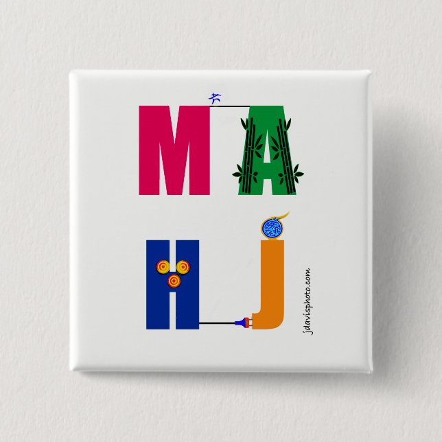 Mah Jongg MAHJ pin. 2 Inch Square Button (Front)