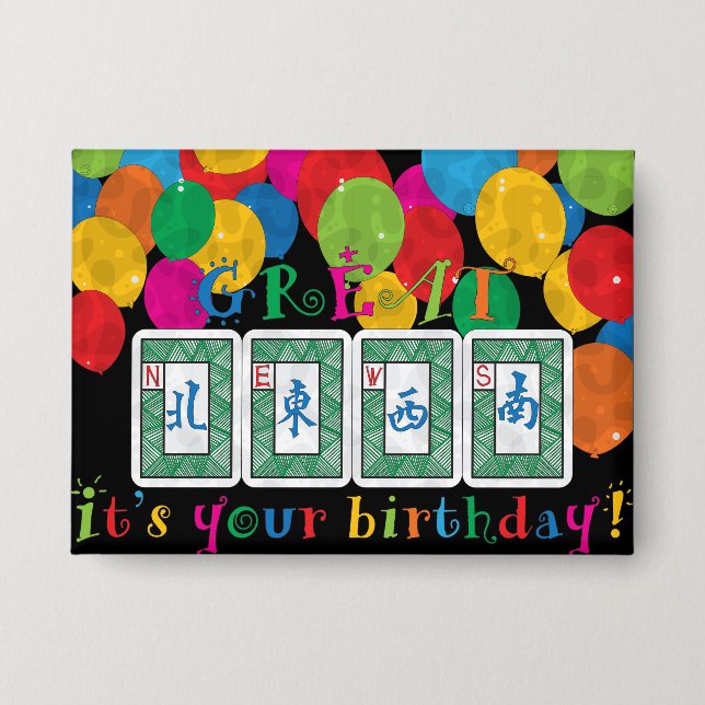 Mah Jongg NEWS Birthday Button (Front)