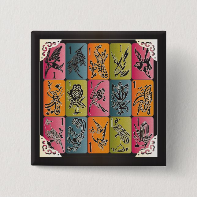 Mah Jongg One Bams 2 Inch Square Button (Front)