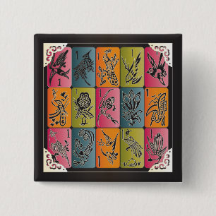 Mah Jongg One Bams 2 Inch Square Button