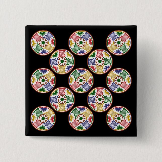 Mah Jongg One Circles 2 Inch Square Button (Front)