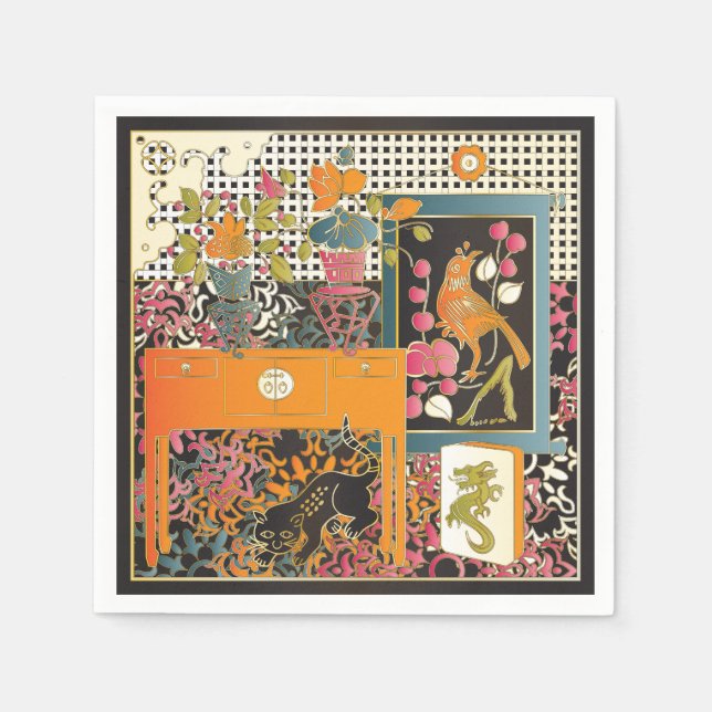 Mah Jongg Orange Table Napkin (Front)