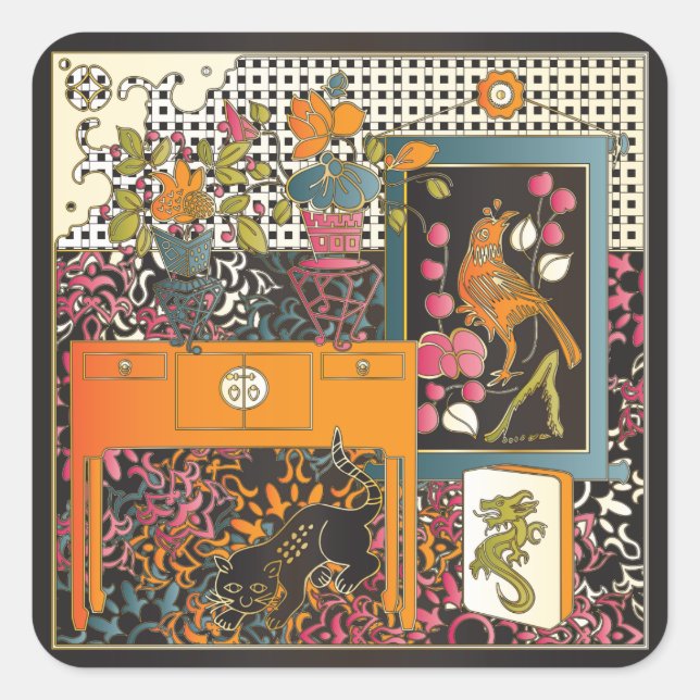 Mah Jongg Orange Table Square Sticker (Front)