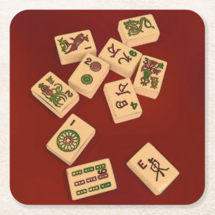 Mah Jongg Play Square Paper Coaster