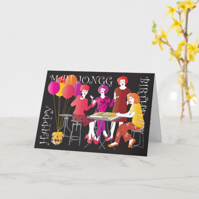 Mah Jongg Present Birthday Card (Yellow Flower)