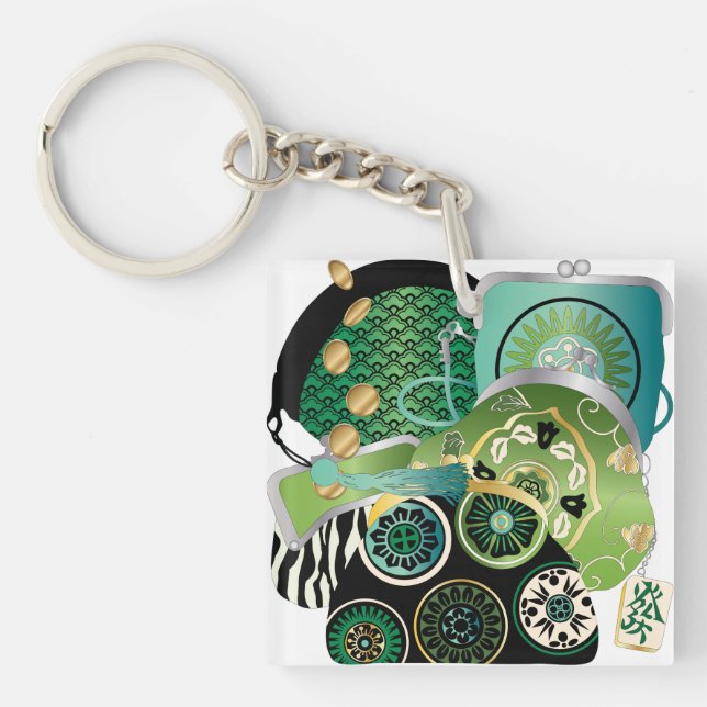 Mah Jongg Purses Green/Red Keychain (Front)