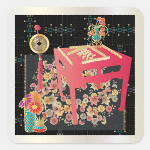 Mah Jongg Red Table Square Sticker