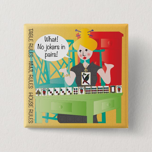 Mah Jongg Sayings No Jokers 2 Inch Square Button (Front)