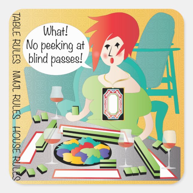 Mah Jongg Sayings Peek Pass Square Sticker (Front)