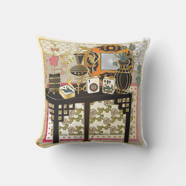 Mah Jongg Table Throw Pillow (Front)