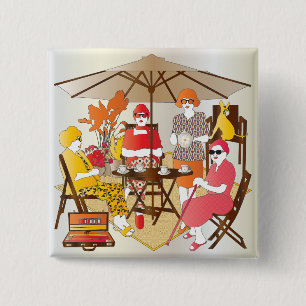 Mah Jongg Tea Party 2 Inch Square Button