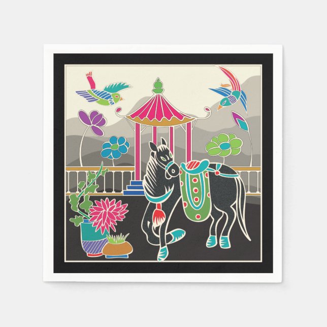 Mah Jongg Tiles Horse Card Small Napkin (Front)