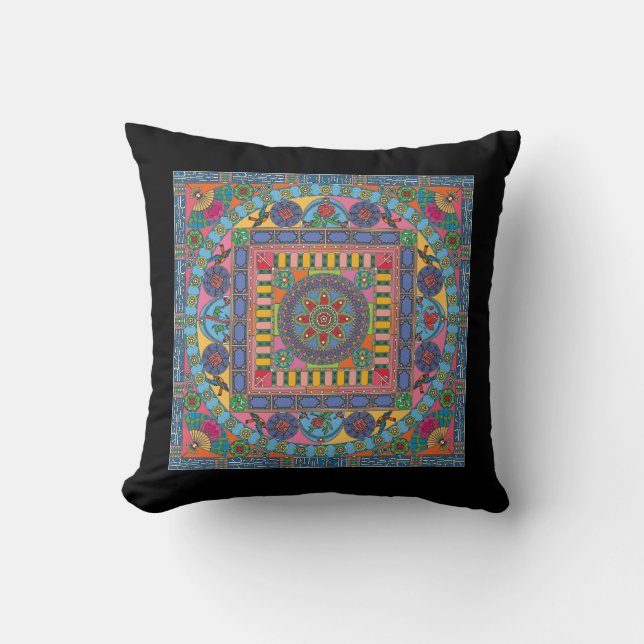 Mah Jongg Tiles Mandala Pillow (Front)