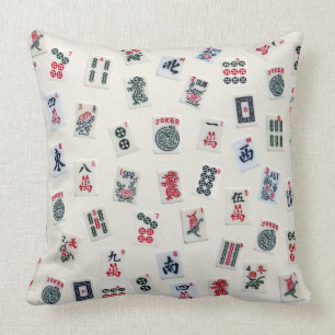 Mah Jongg tiles symbols design on badge Throw Pillow