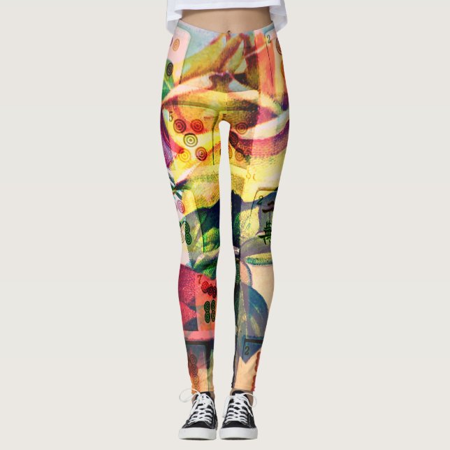 Mah Jongg Yellow Rose Leggings (Front)